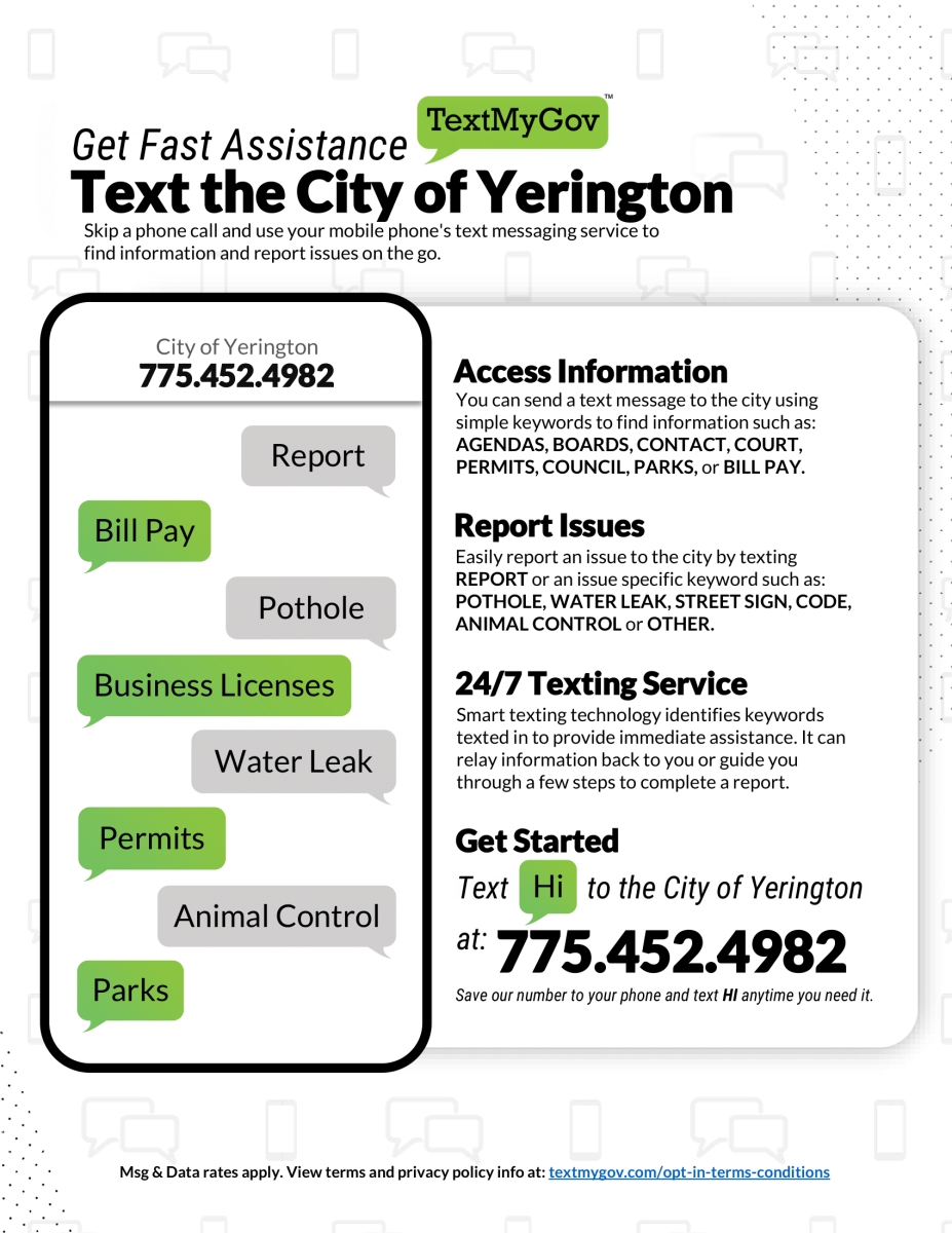 Text &quot;Hi&quot; to 775.452.4982 to Find information &amp; Report Issues.